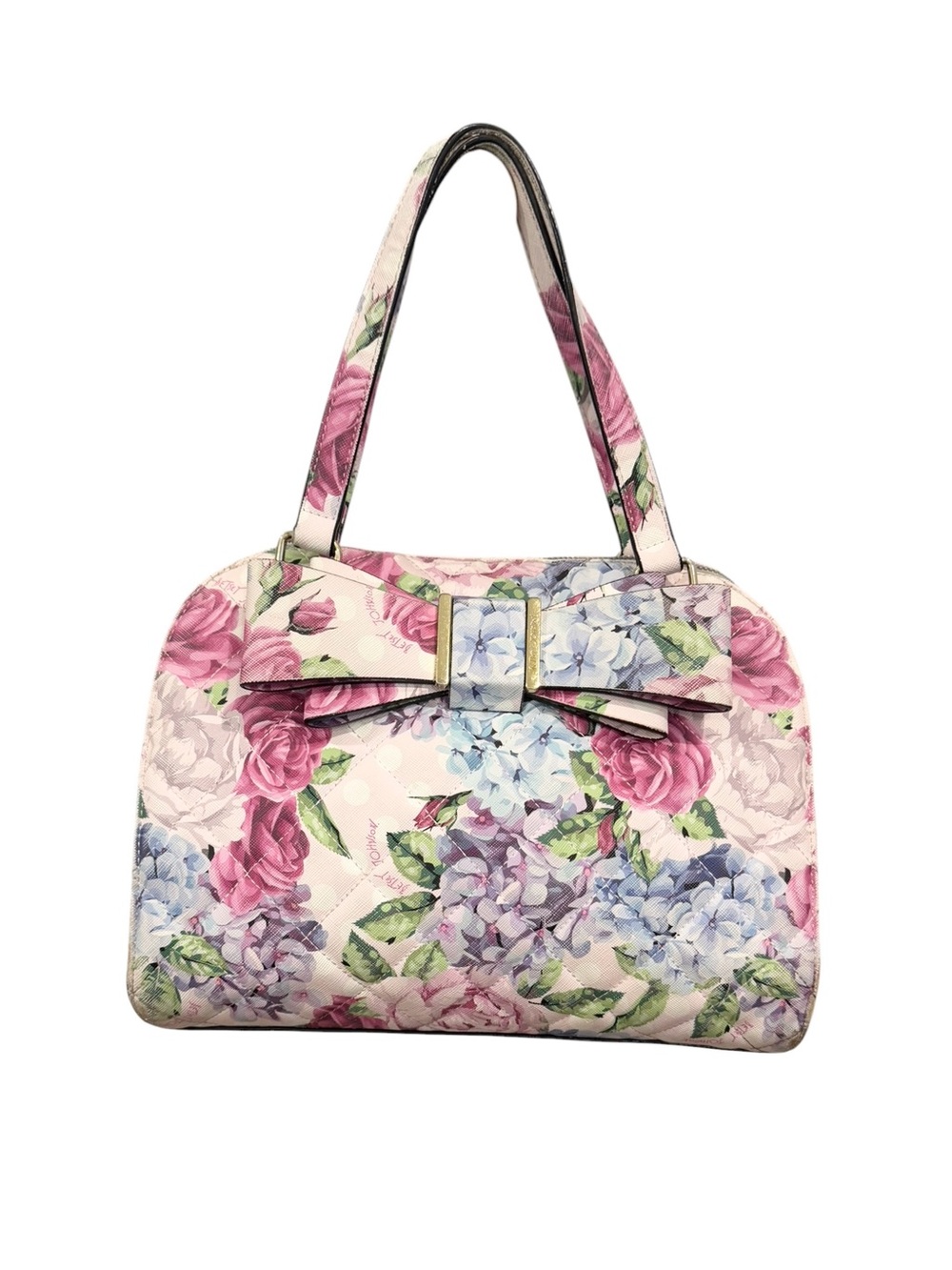 Betsey Johnson Watercolor Pink & Blue Floral Bow Shoulder Bag